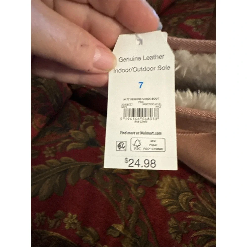 Time and Tru Women's Pink Genuine Leather Boots, Size 7 Faux Fur, Pull-On